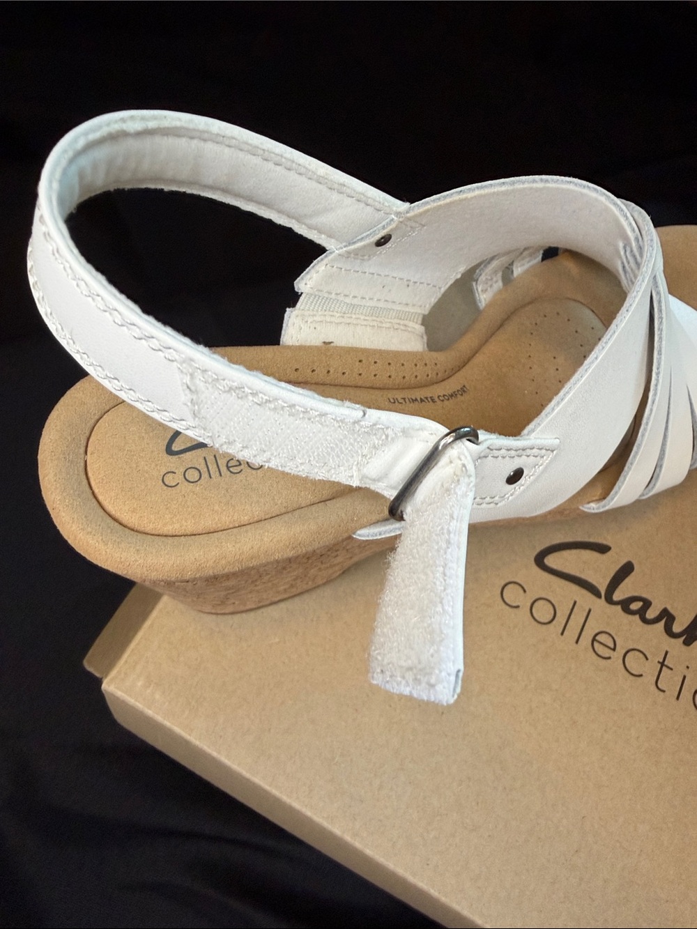Clarks White Leather Cork Wedge Sandals - Picture 3 of 7